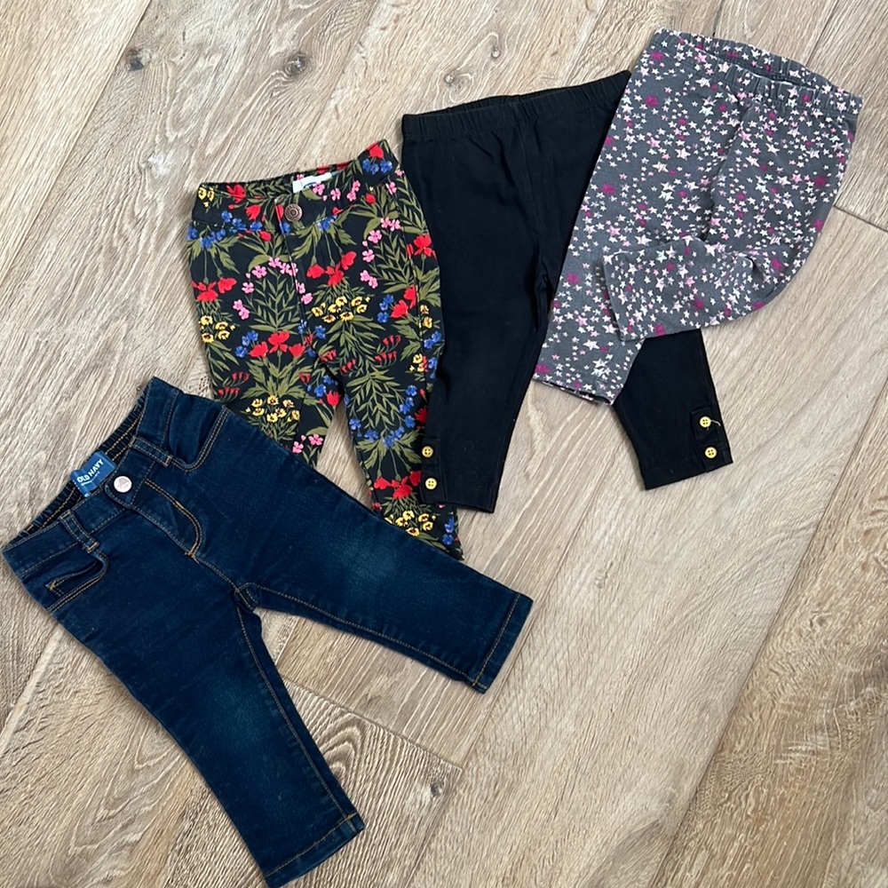 Bundle of 4 toddler pants / leggings / jeans. 12 month and 12-18 month.